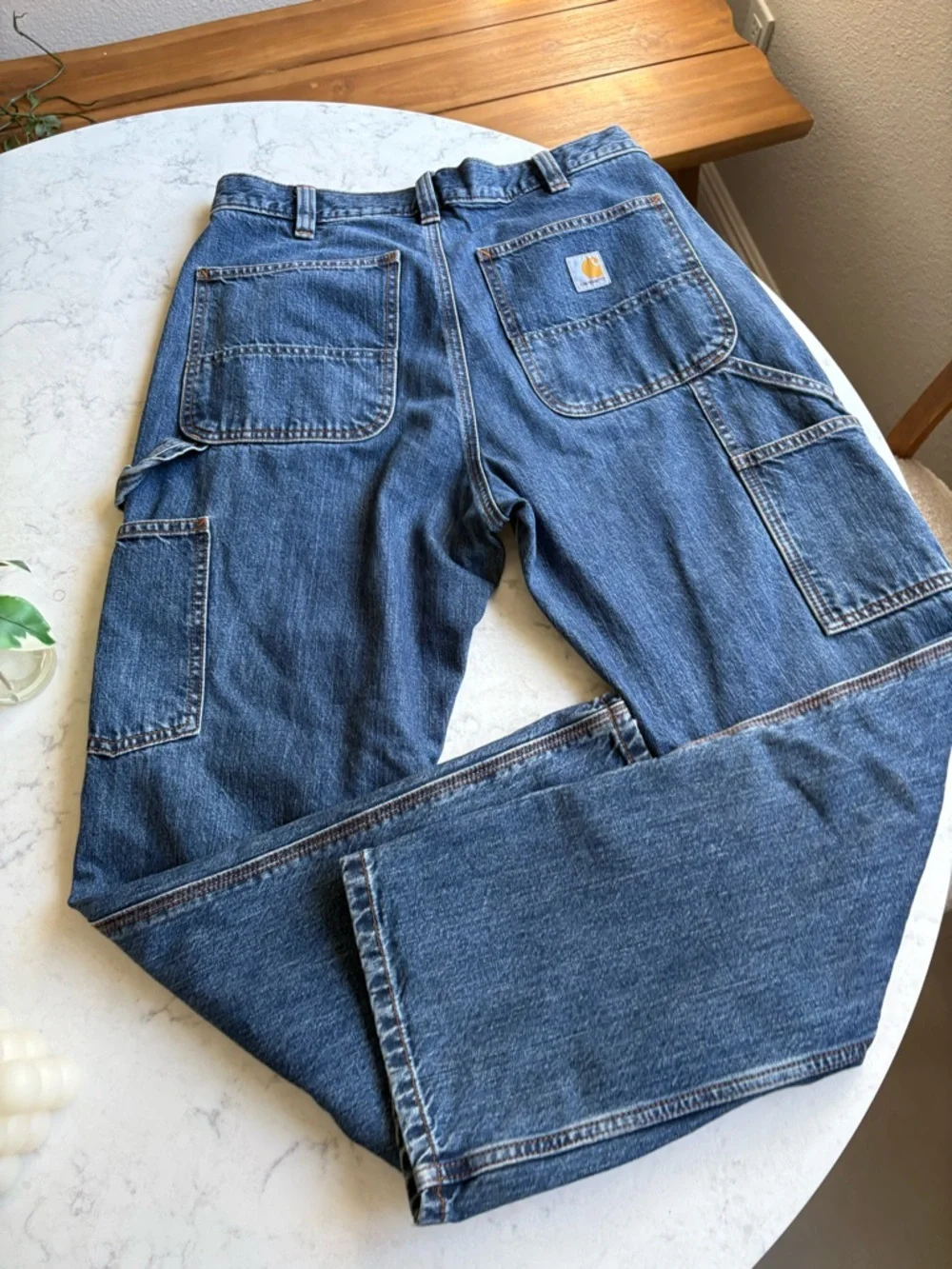 Carhartt Dark Blue Denim Carpenter Pants with Logo Patch 32x30